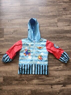 LZH Kids Airplane Pilot Hooded Raincoat Jacket